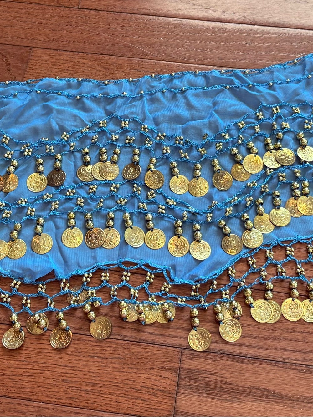 Blue Coin Fringe Belly Dance Hip Scarf